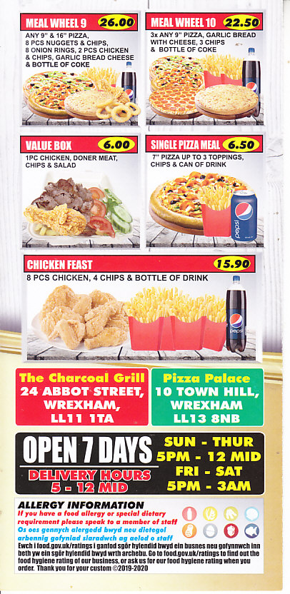 Pizza Palace kebab house menu Wrexham