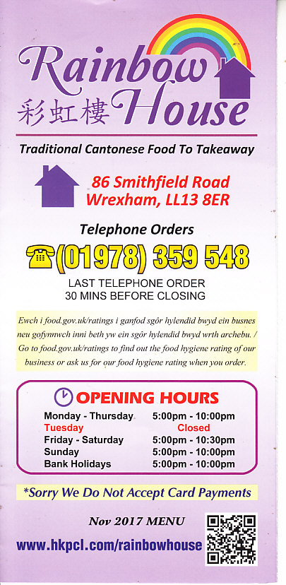 Rainbow House Takeaway Menu In WREXHAMBIZ