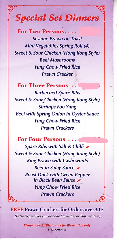 Rainbow house cantonese wrexham menu